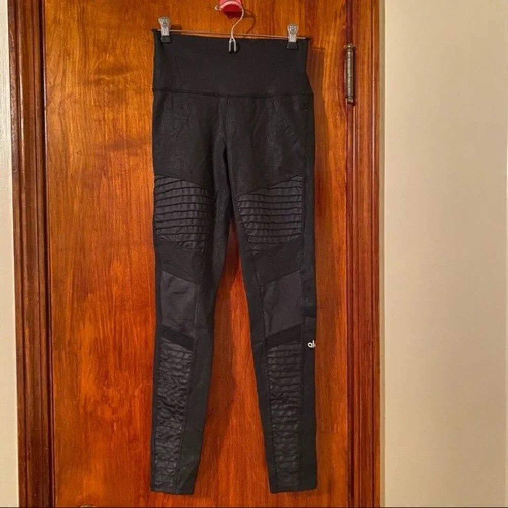 Alo Yoga Leggings Black Moto High Rise Full Length Workout Active Small Stretch